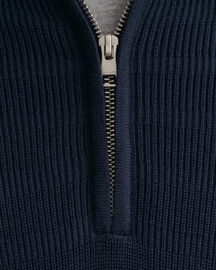 GANT sweter w paski z fakturowanej bawełny rozpinany do połowy 