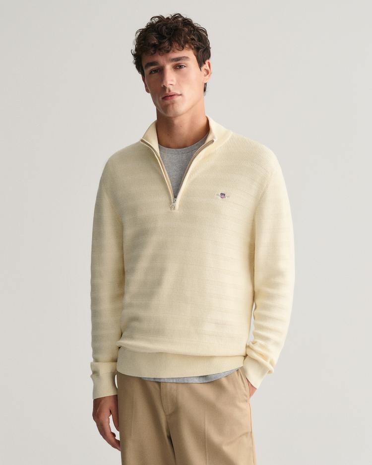 GANT sweter w paski z fakturowanej bawełny rozpinany do połowy  - 8030199