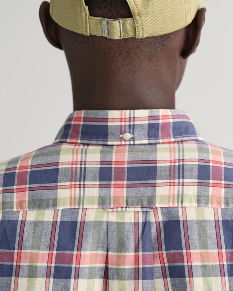 GANT Regular Fit Checked Cotton Linen Shirt 