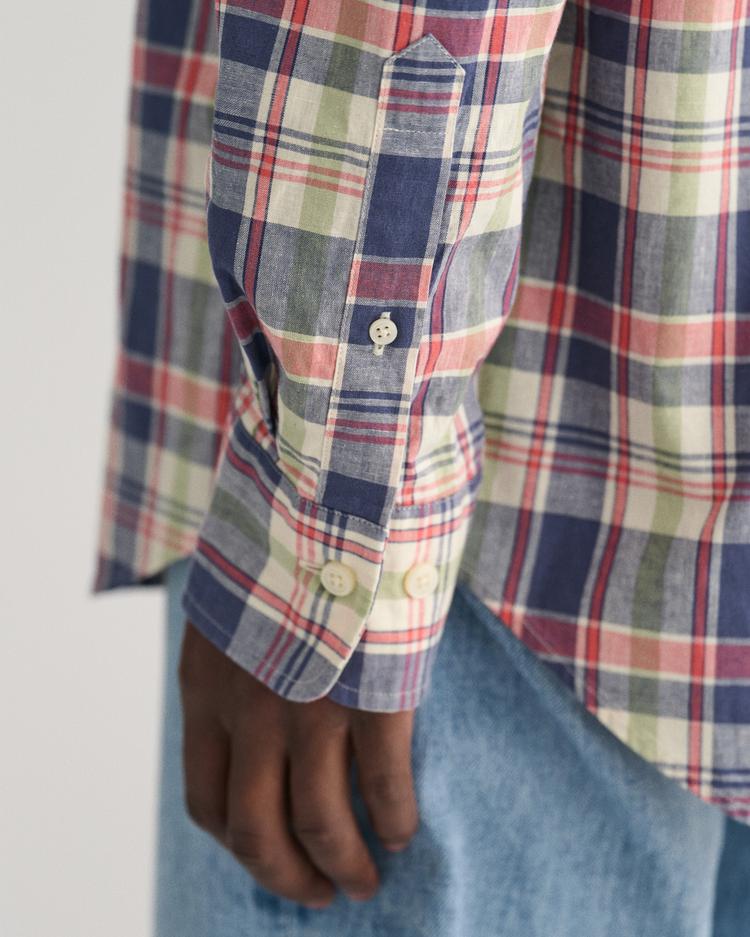 GANT Regular Fit Checked Cotton Linen Shirt 