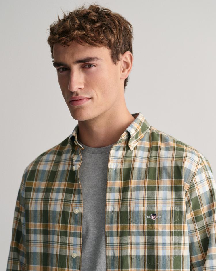 GANT Regular Fit Checked Cotton Linen Shirt 