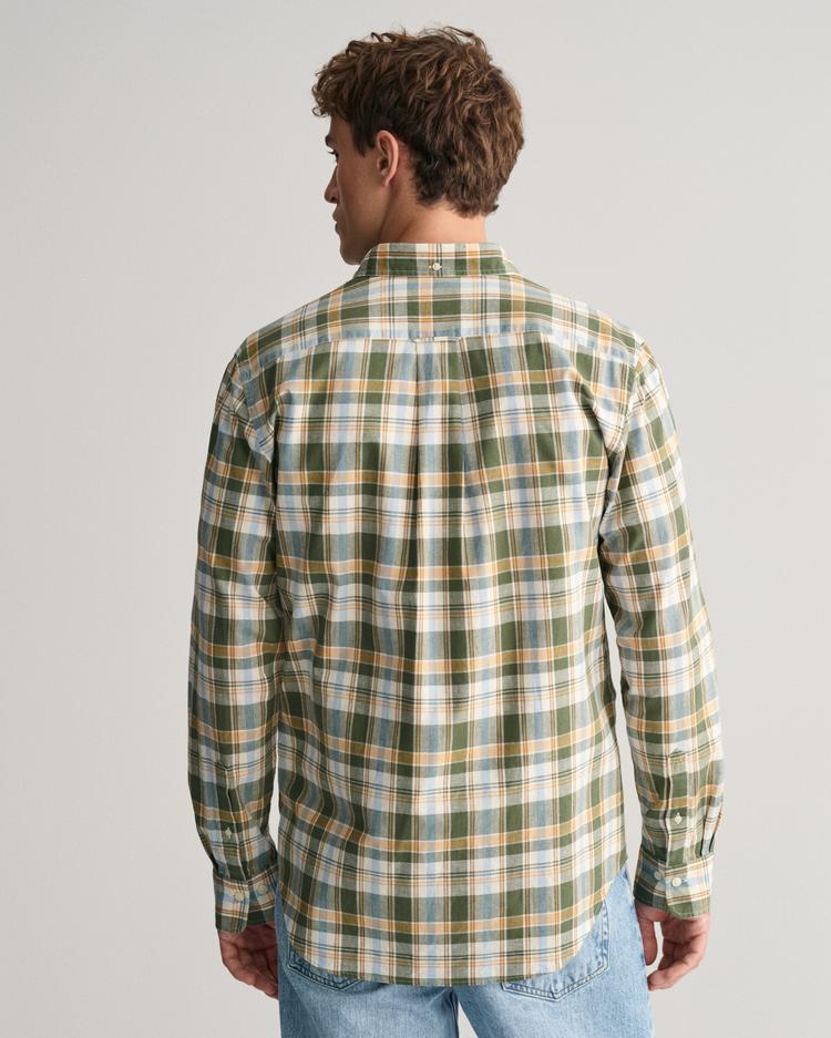 GANT Regular Fit Checked Cotton Linen Shirt 