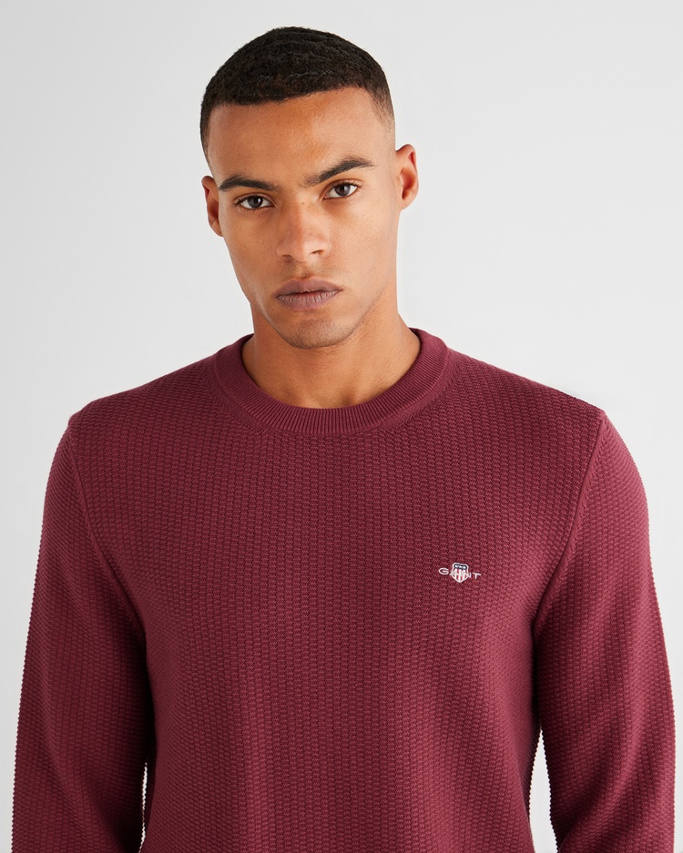 Gant Micro Textured Cotton Crew Neck Sweater 