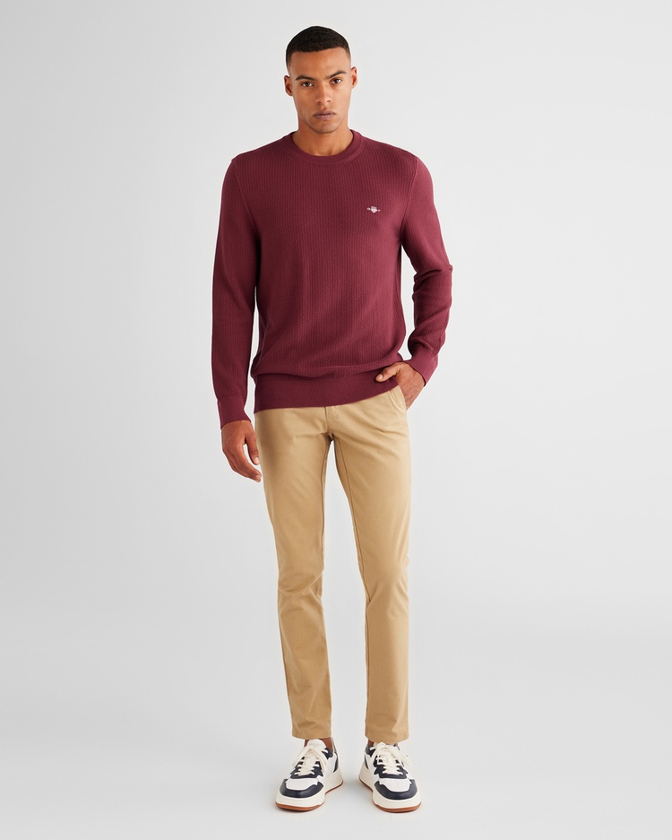 Gant Micro Textured Cotton Crew Neck Sweater 